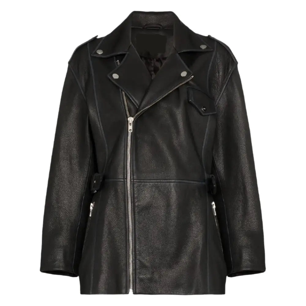 Women’s Black Leather Long Jacket-0