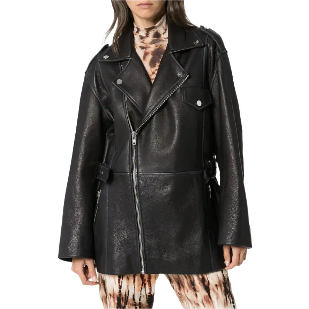 Women’s Black Leather Long Jacket-1
