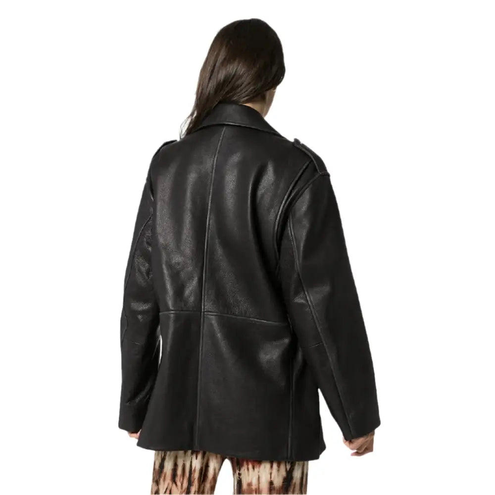 Women’s Black Leather Long Jacket-2