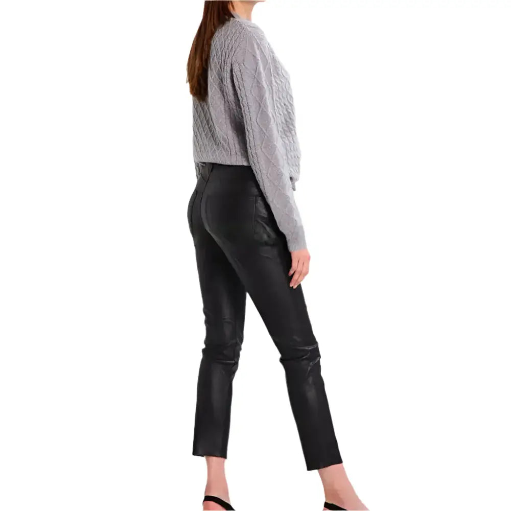 Women’s Black Leather Skinny Jeans Leather Pants-1