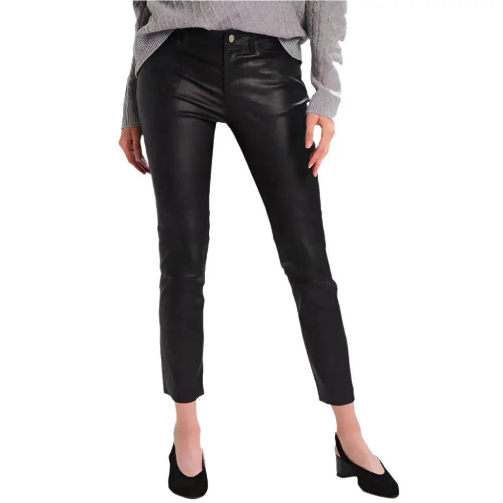 Women’s Black Leather Skinny Jeans Leather Pants-0