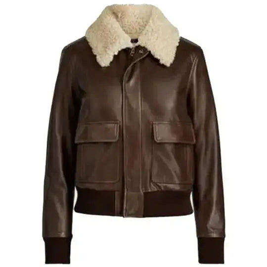 Women’s Shearling Aviator Leather Jacket-0