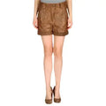 Women’s Brown Leather Ruffle Shorts-0