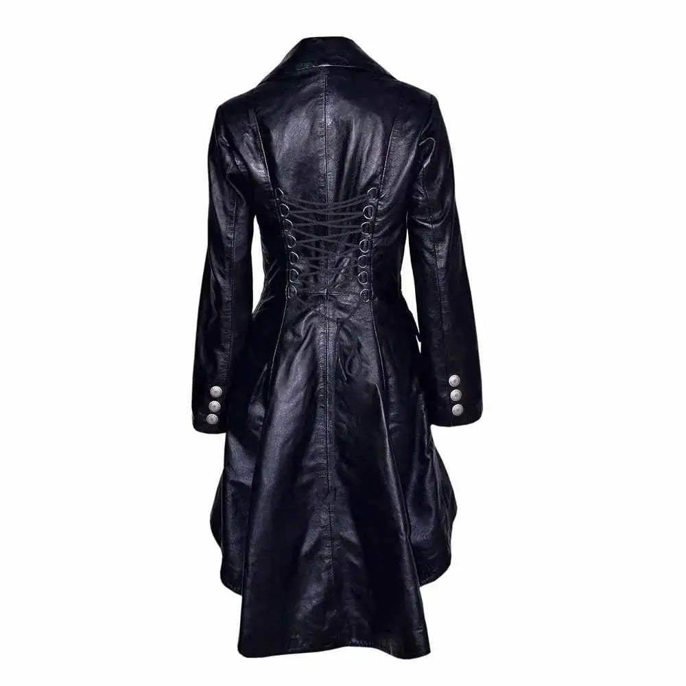 Women’s Victorian Double-Breasted Black Leather Coat-2