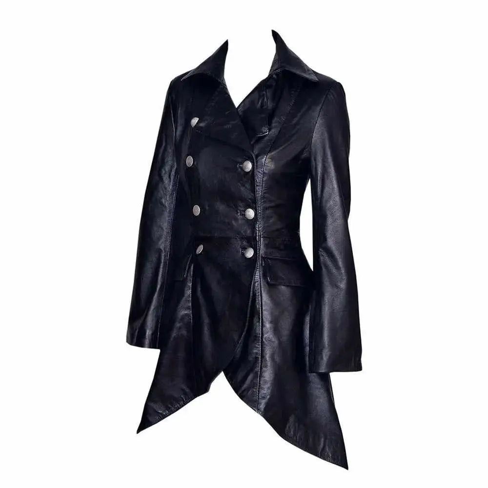 Women’s Victorian Double-Breasted Black Leather Coat-1