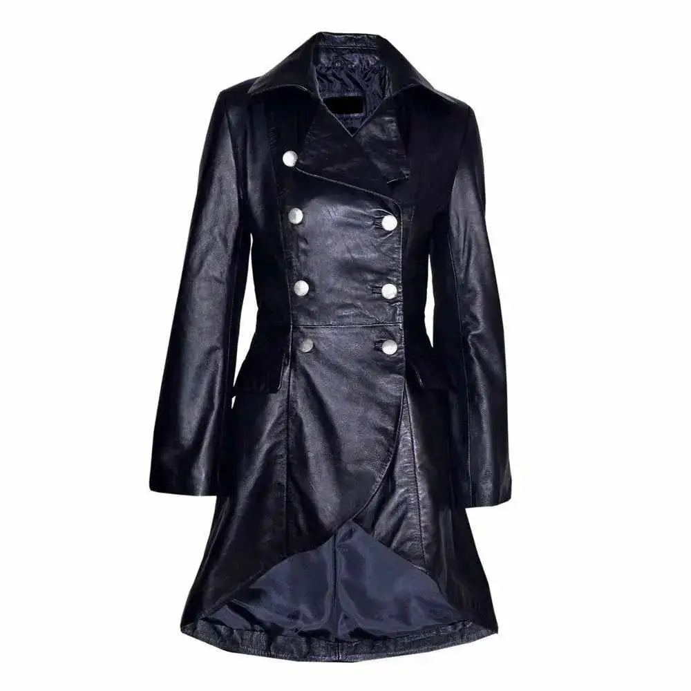 Women’s Victorian Double-Breasted Black Leather Coat-0