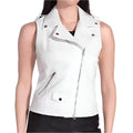 Women's White Leather Biker Vest-0