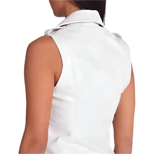 Women's White Leather Biker Vest-2