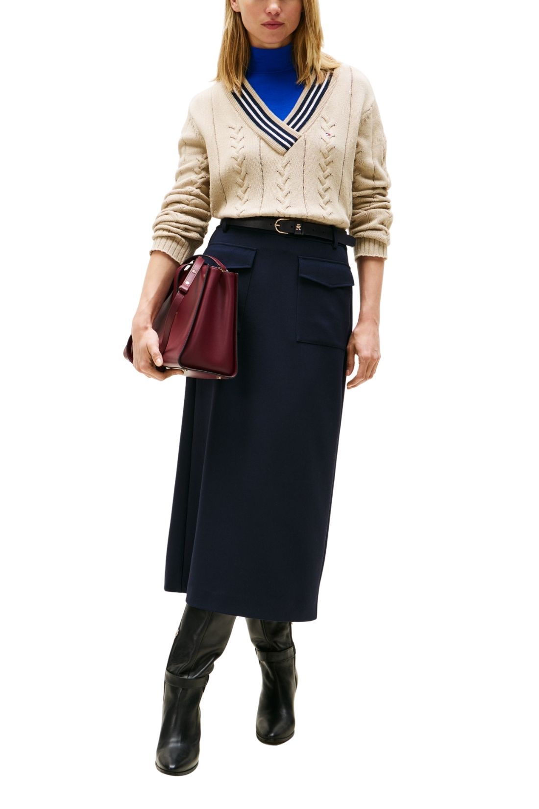 TOMMY HILFIGER - Women's formal midi skirt with back slit-1