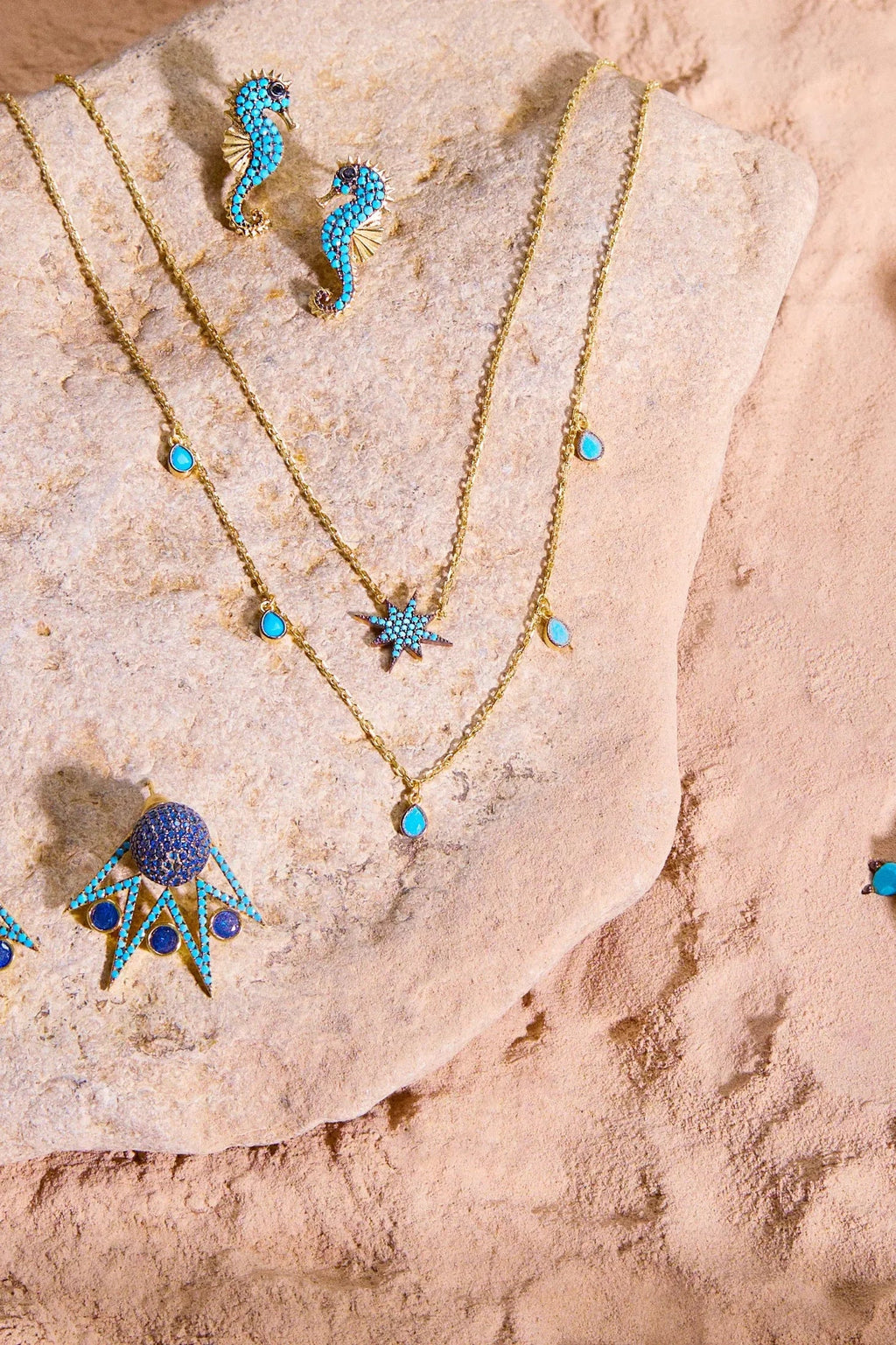 Seahorse Turquoise Earrings Gold