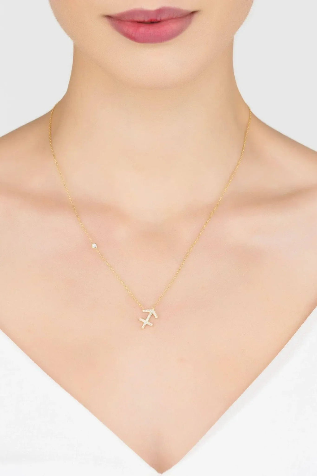 Zodiac Star Sign Pendant Necklace Gold Sagittarius