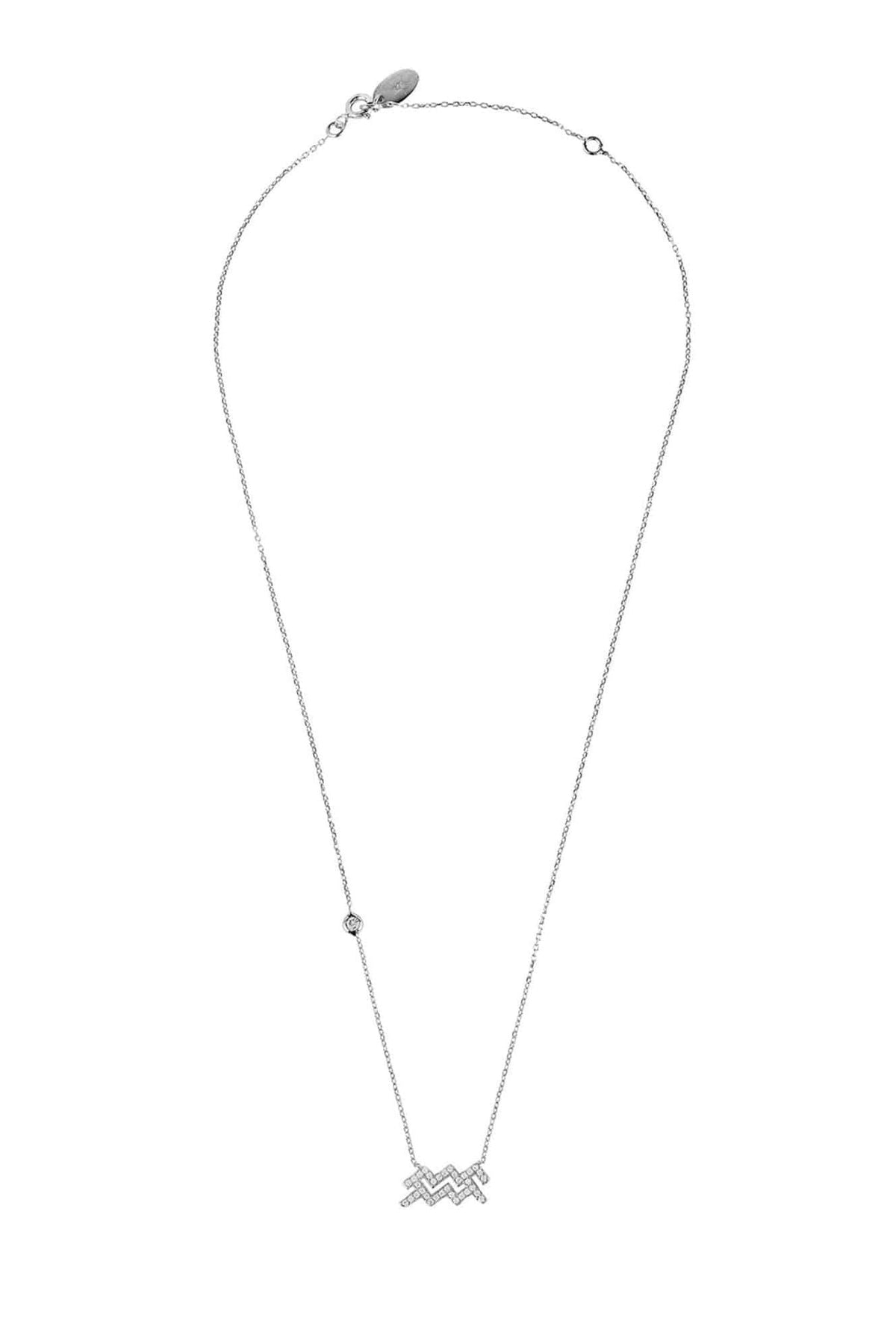 Zodiac Star Sign Pendant Necklace Silver Aquarius