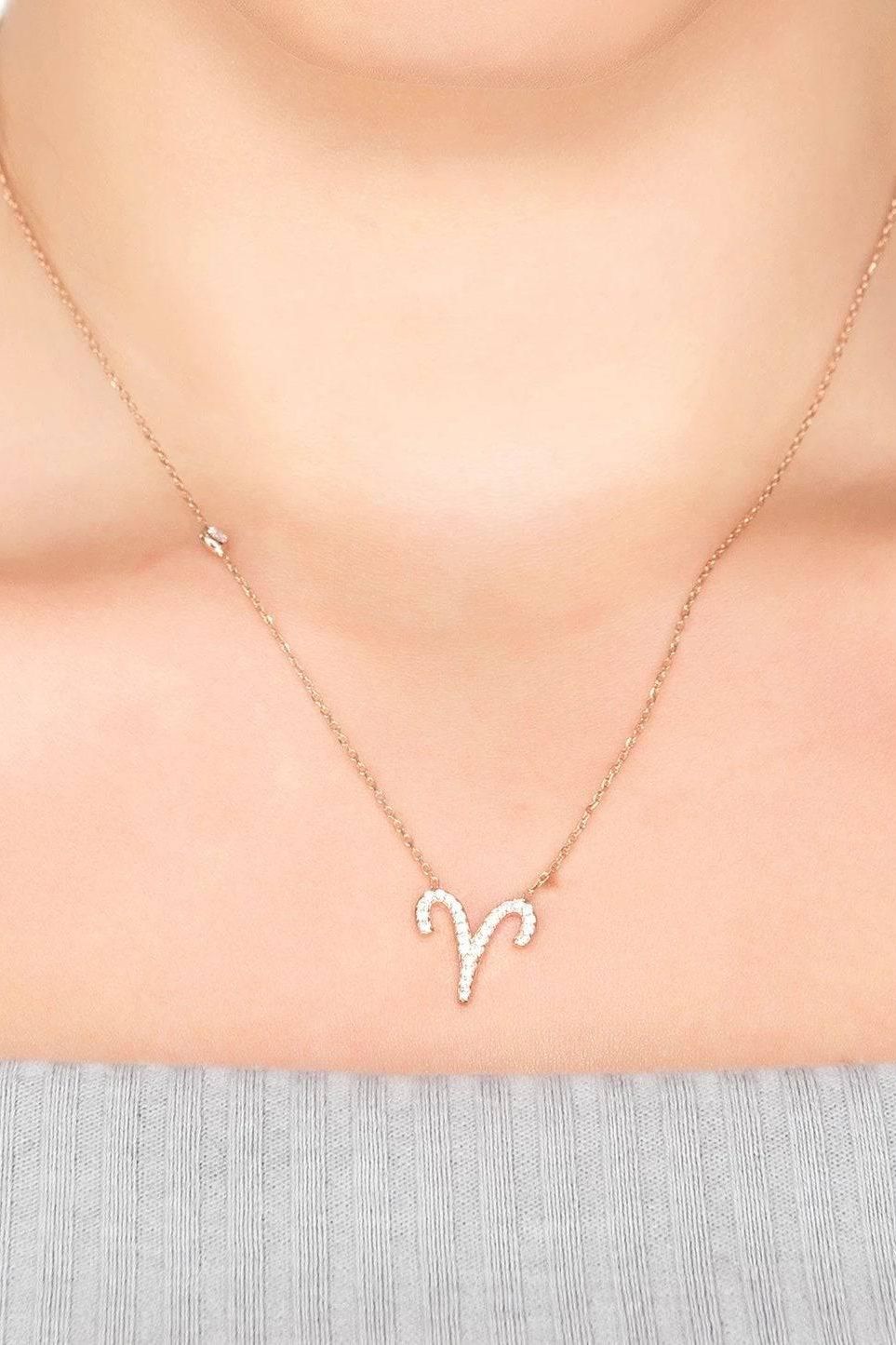 Zodiac Star Sign Pendant Necklace Silver Aries